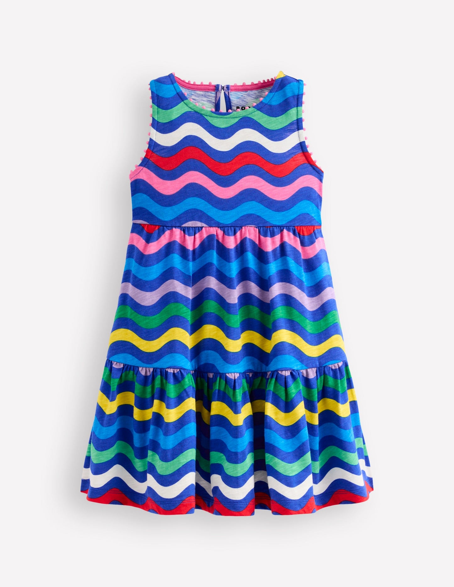 Ali Pom Trim Jersey Dress-Zig Zag Multi Stripe