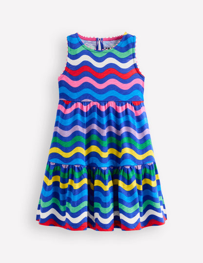 Ali Pom Trim Jersey Dress-Zig Zag Multi Stripe