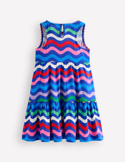 Ali Pom Trim Jersey Dress-Zig Zag Multi Stripe