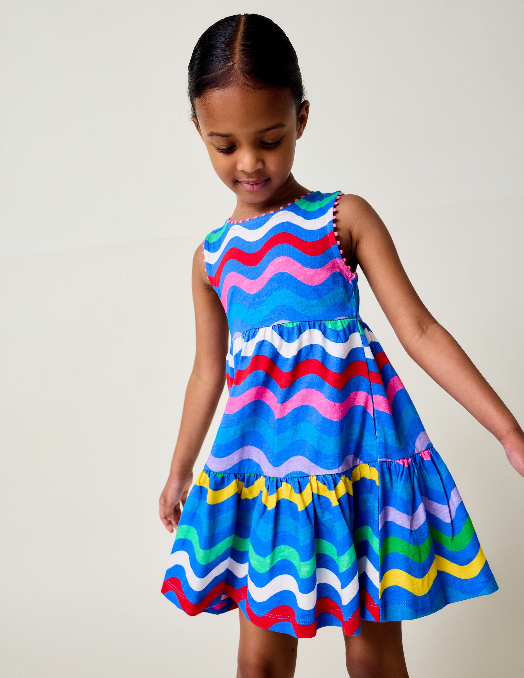 Ali Pom Trim Jersey Dress-Zig Zag Multi Stripe - Image 1