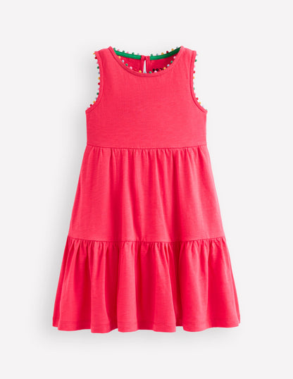 Ali Pom Trim Jersey Dress-Fandango Pink