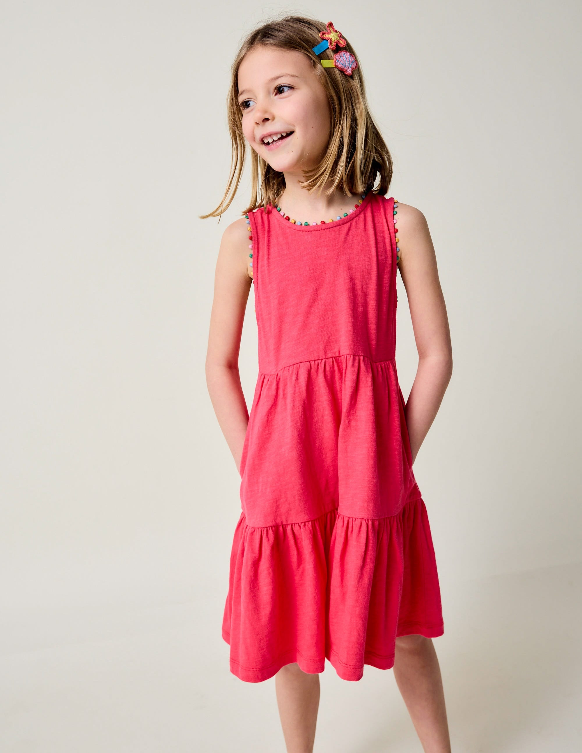 Ali Pom Trim Jersey Dress-Fandango Pink - Image 1