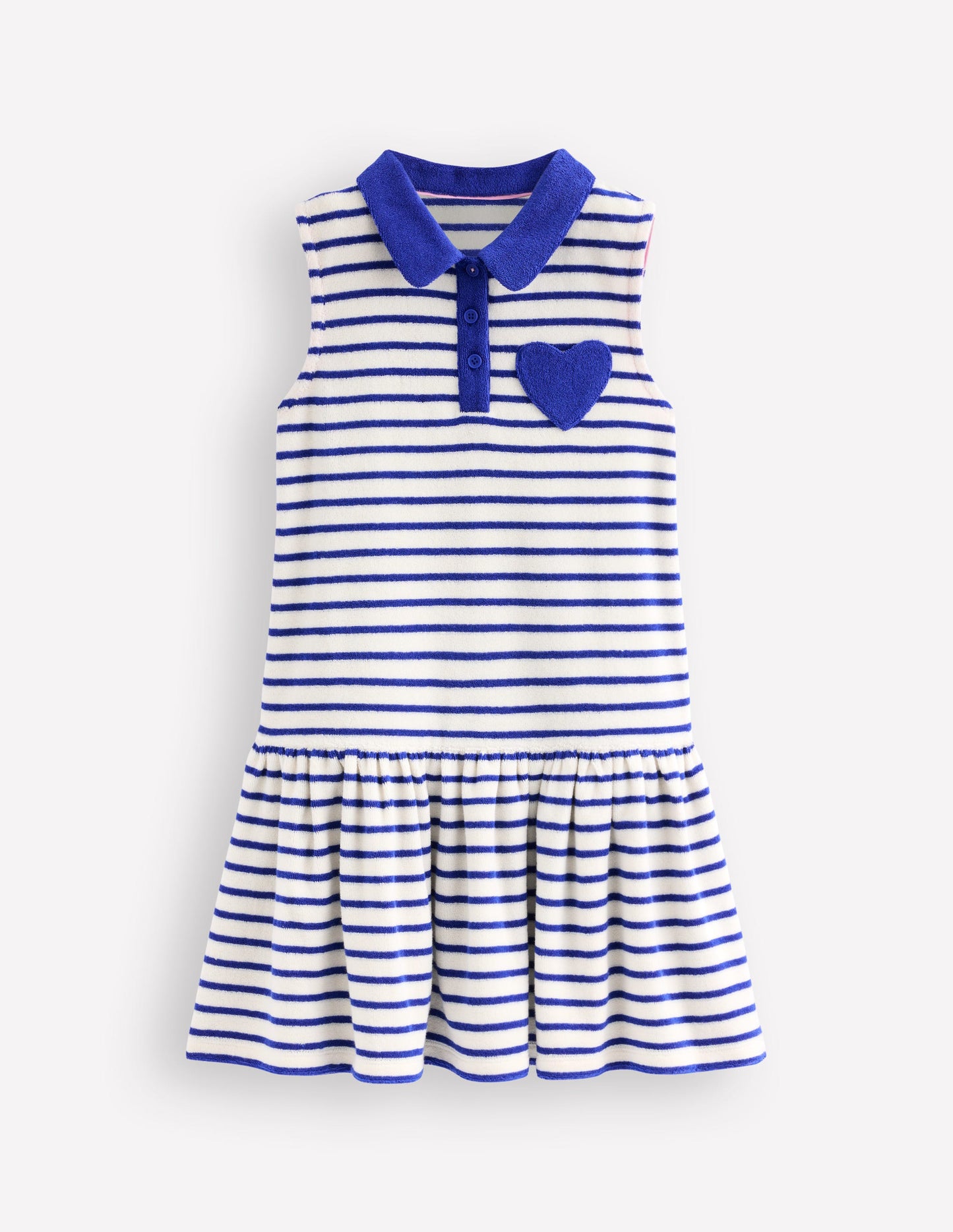 Towelling Polo Dress-Starboard Navy/ Ivory Stripe