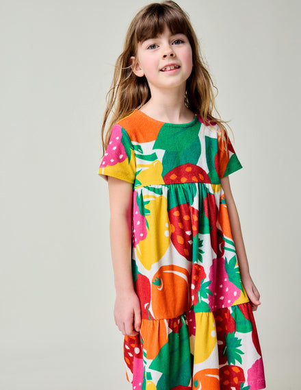 Tiered Towelling Dress-Multi Giant Fruit