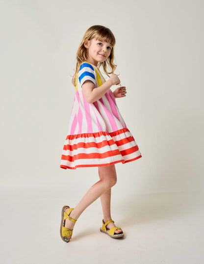 Tiered Towelling Dress-Hotchpotch Multi Stripe