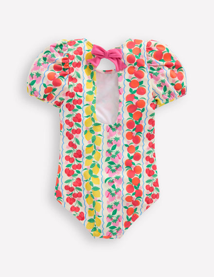 Sandy Puff Sleeve Swimsuit-Rainbow Fruit Stripe