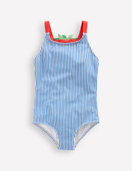 Applique Back Swimsuit-Blue Strawberry