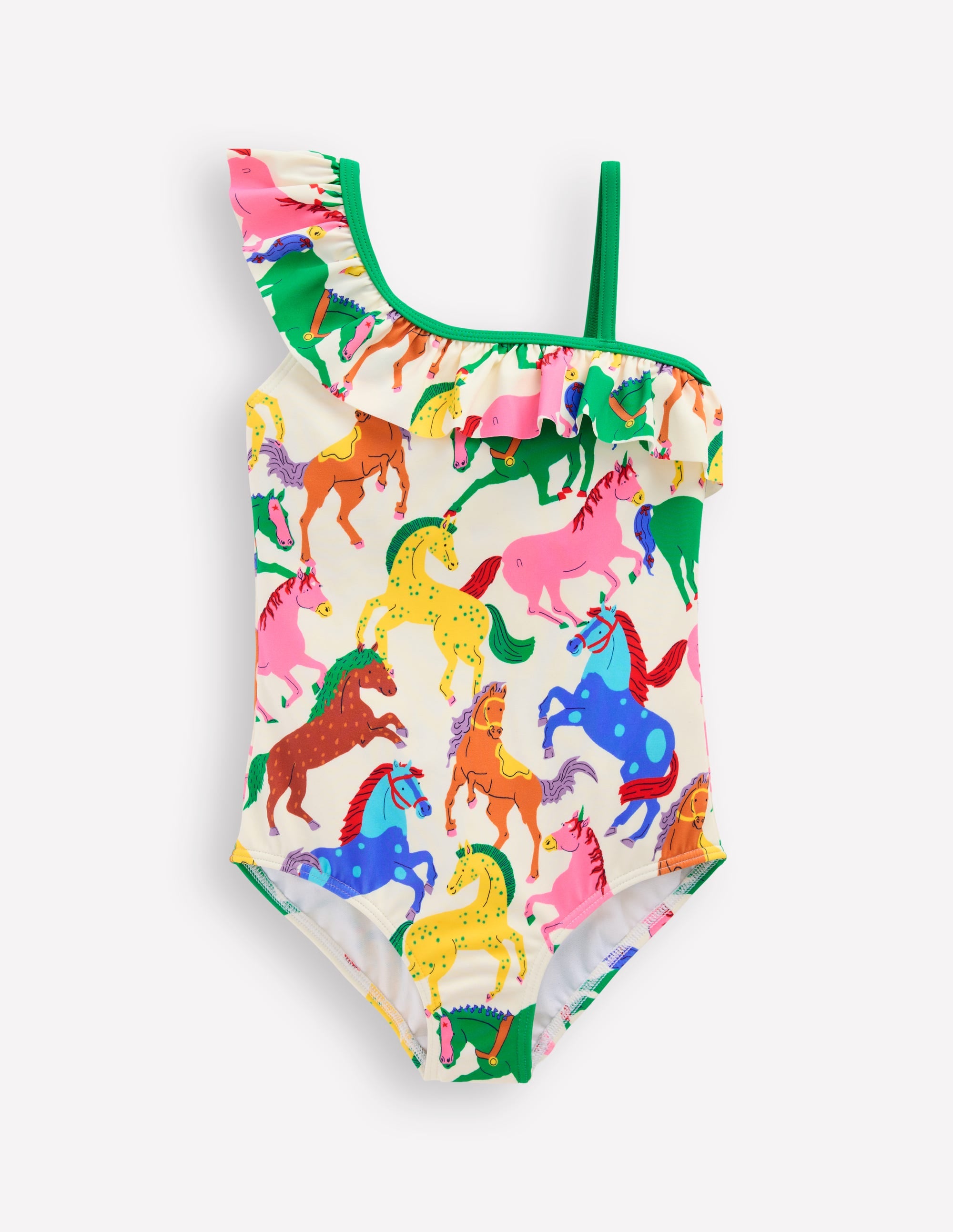 Lila One Shoulder Swimsuit-Multi Rainbow Horses - Image 1