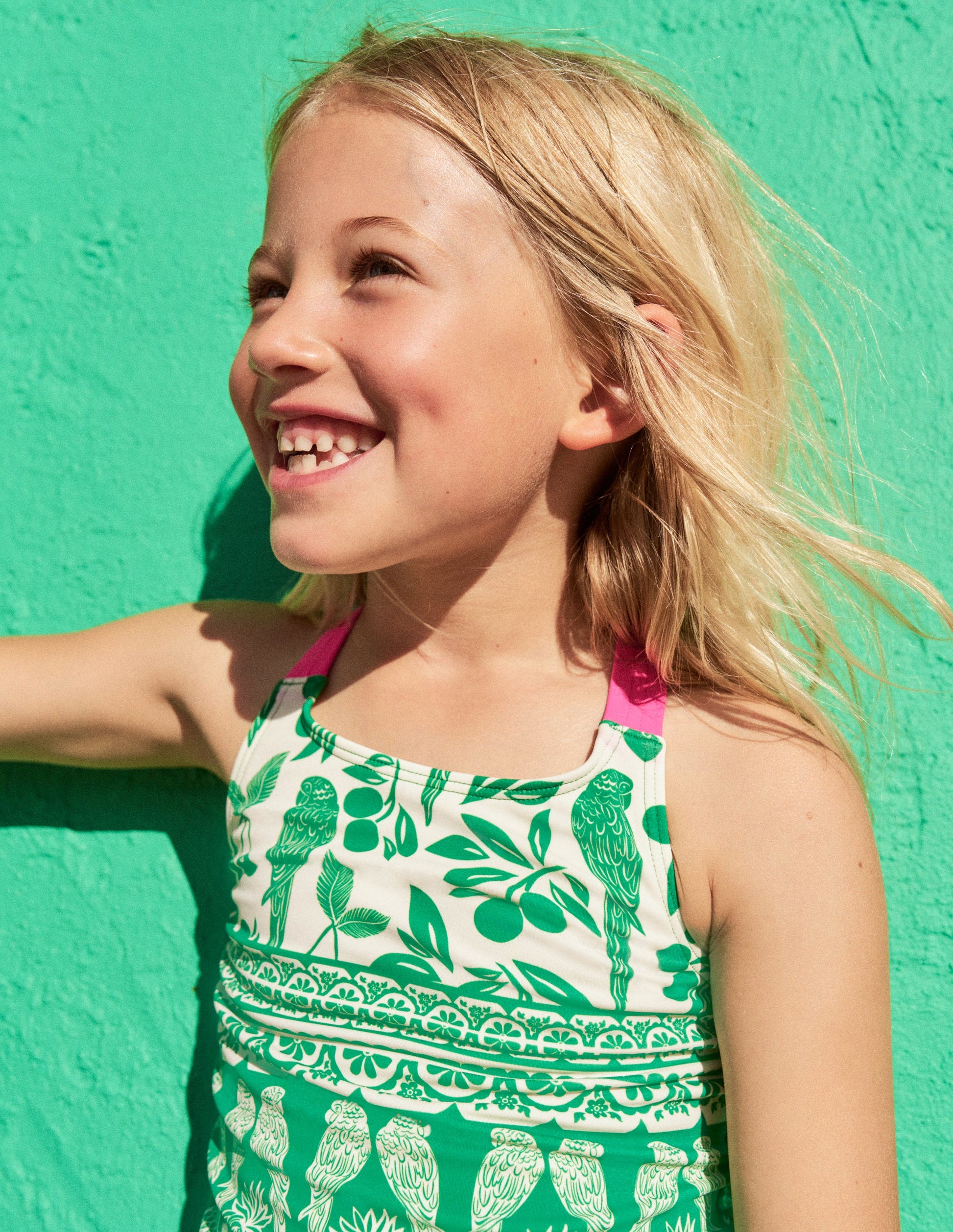 Cross-back Tankini Top-Rich Emerald Parrot Palm-4