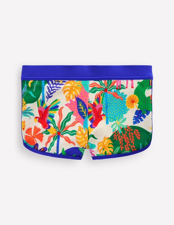 Patterned Swim Shorts-Soft Ivory Multi Jungle