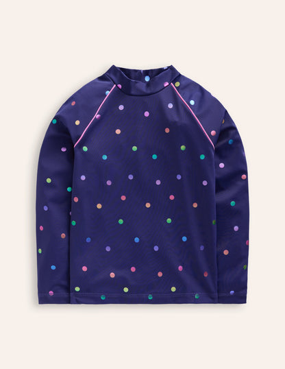 Sun Safe Patterned Rash Vest-Navy Rainbow Confetti Spot-1
