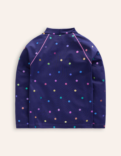 Sun Safe Patterned Rash Vest-Navy Rainbow Confetti Spot-2