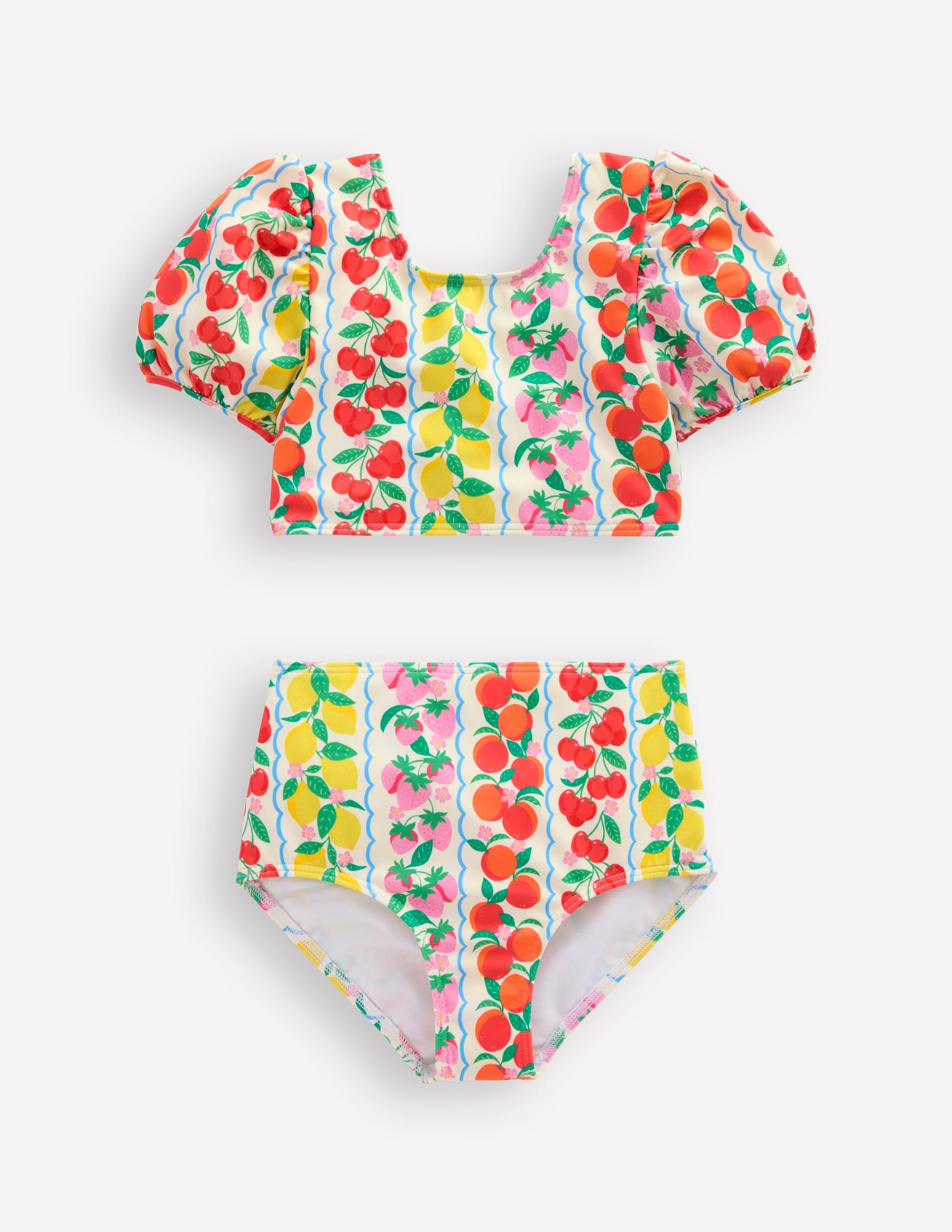 Sandy Puff Sleeve Bikini-Rainbow Fruit Stripe - Image 1