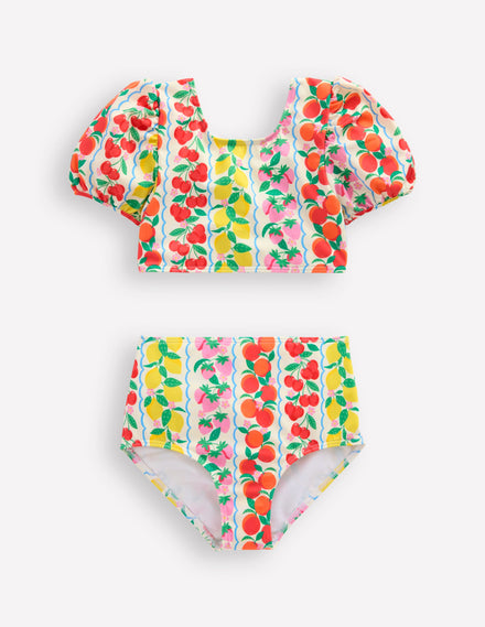 Sandy Puff Sleeve Bikini-Rainbow Fruit Stripe