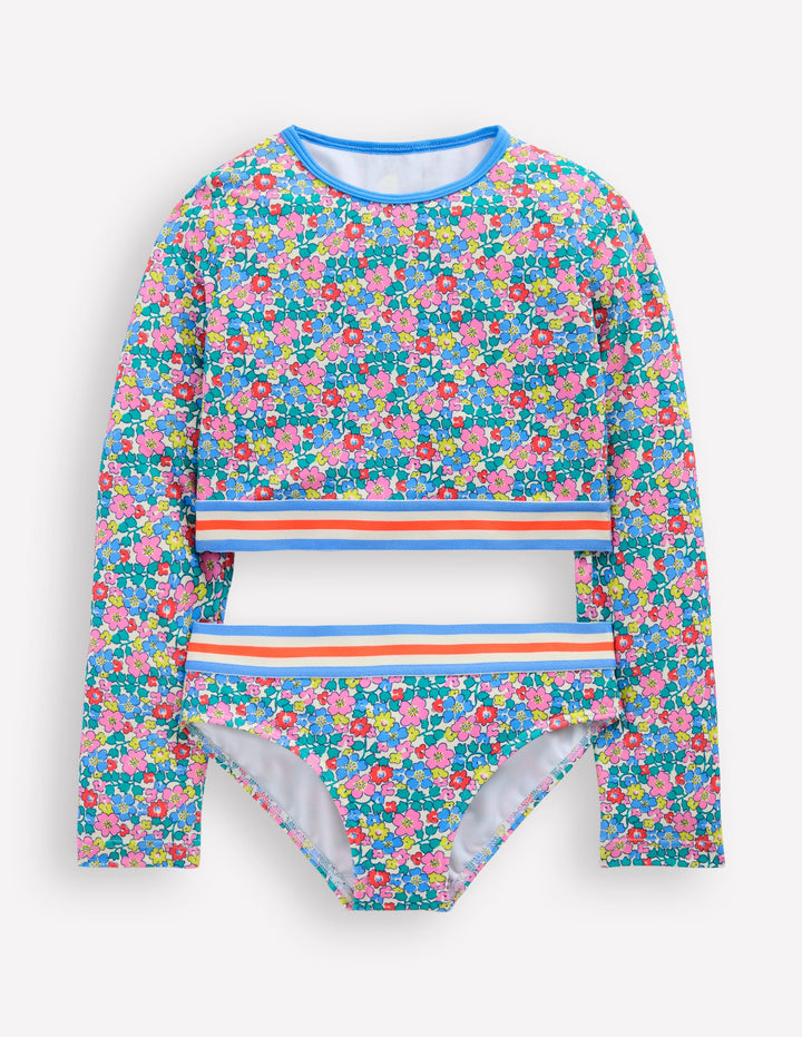 Cropped Rash Vest Set-Multi Flowerbed