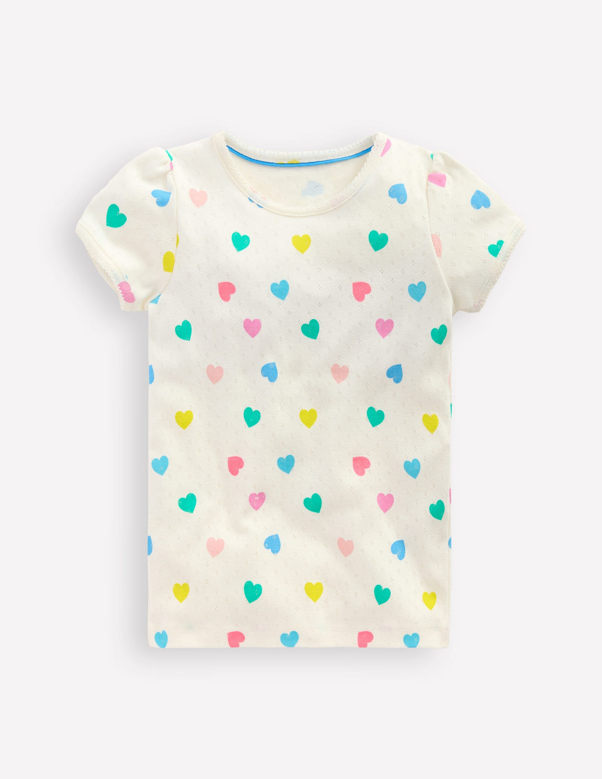 Short Sleeve Pointelle Top-Soft Ivory Multi Hearts - Image 1