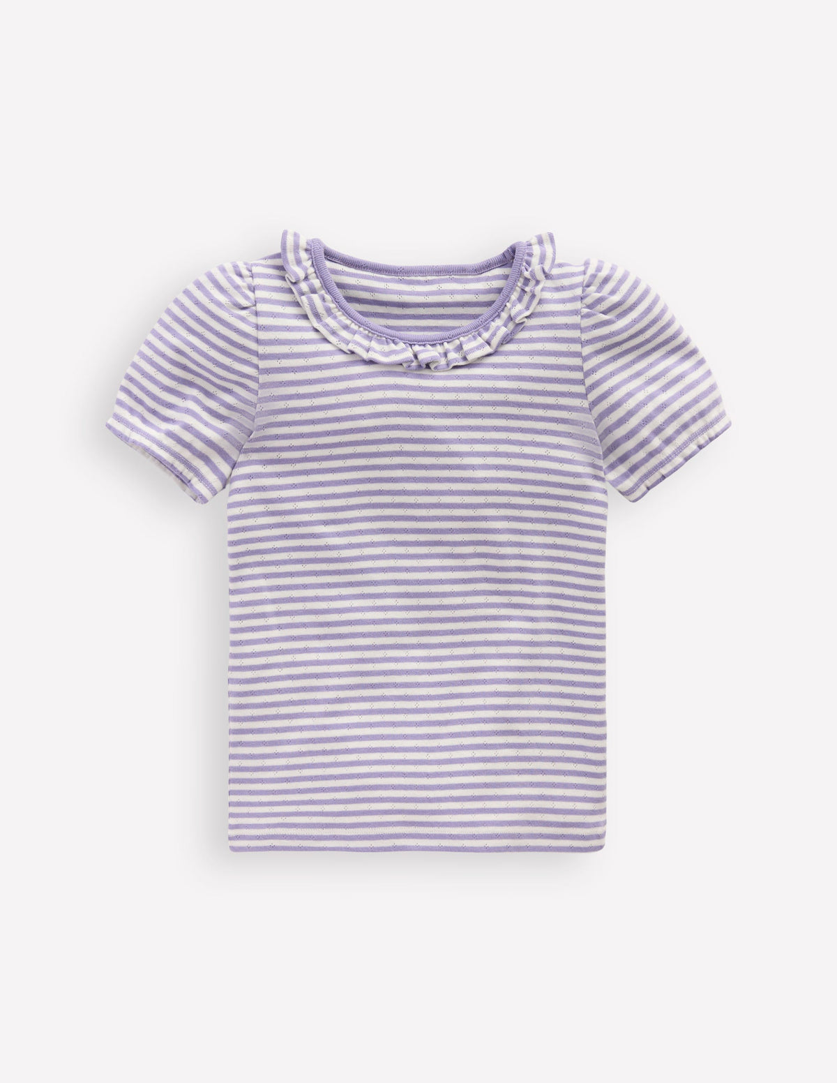 Short-sleeved Ruffle Pointelle-Misty Lavender/Soft Ivory - Image 1