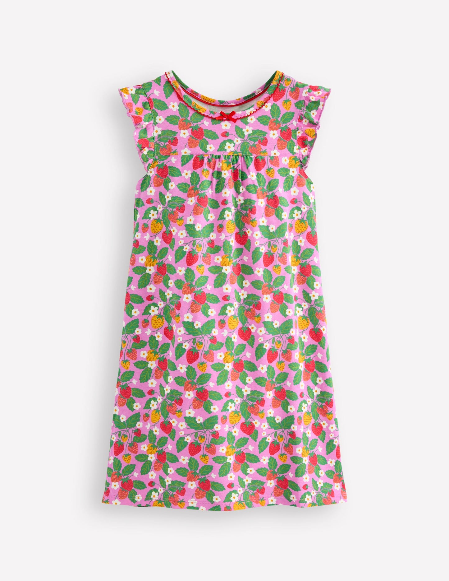 Short Sleeve Nightie-Cosmos Pink Strawberry Patch