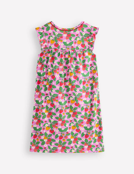 Short Sleeve Nightie-Cosmos Pink Strawberry Patch