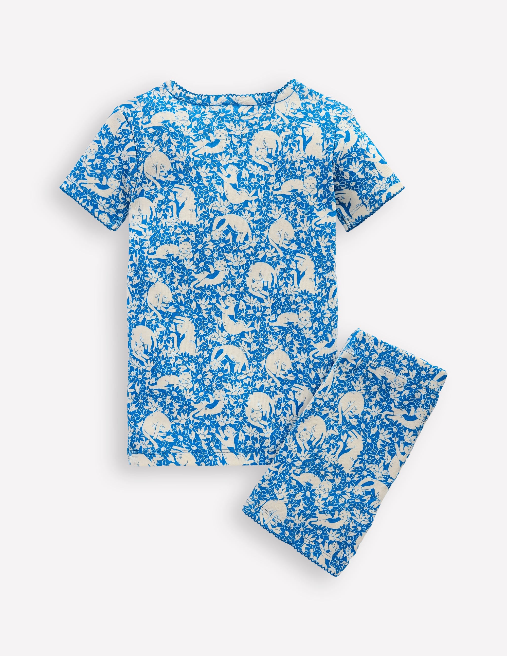 Snug Short John Pajamas-Kingfisher Blue Kitten Meadow - Image 2