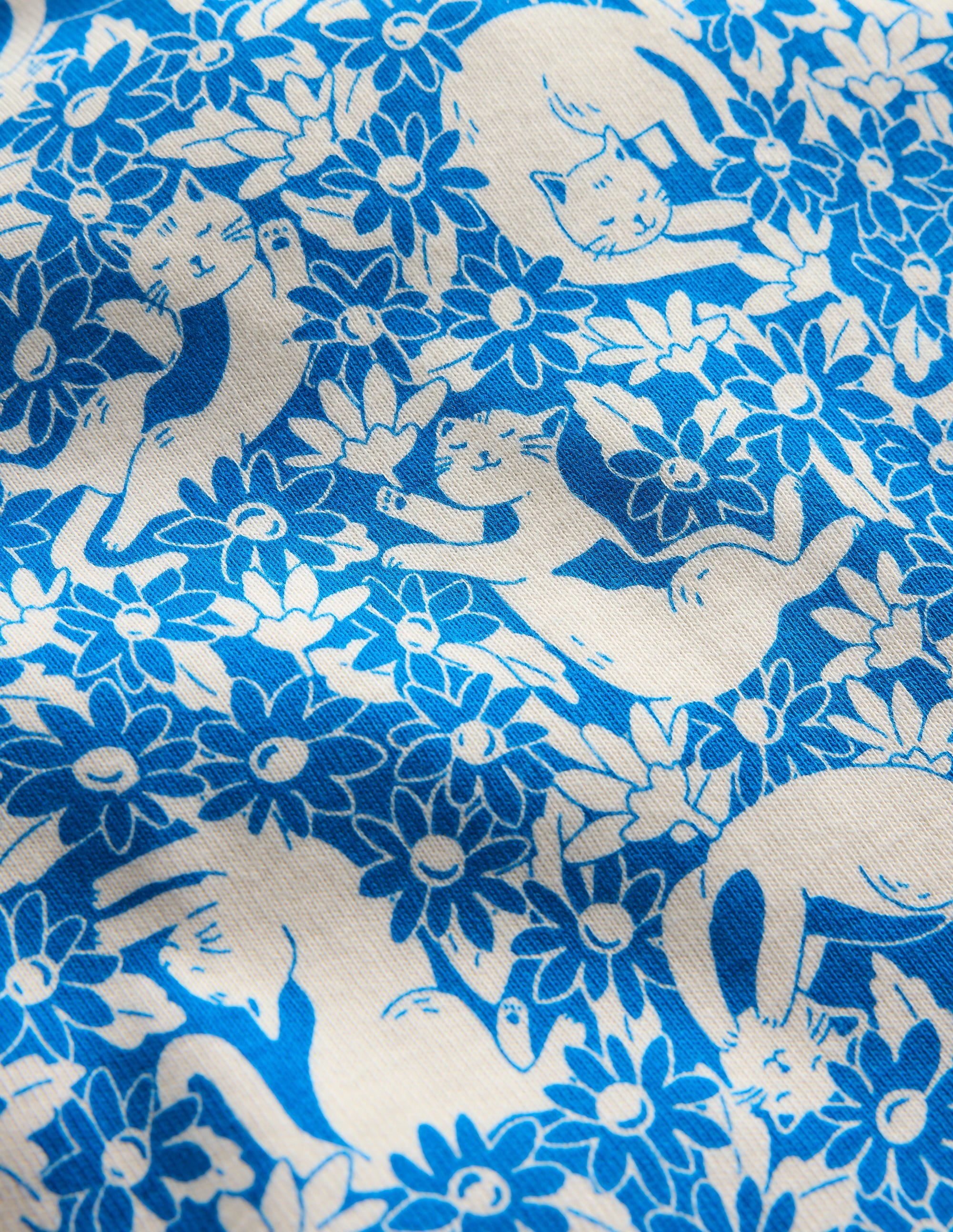 Snug Short John Pajamas-Kingfisher Blue Kitten Meadow - Image 3