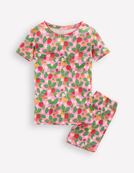 Snug Short John Pajamas-Cosmos Pink Strawberry Patch