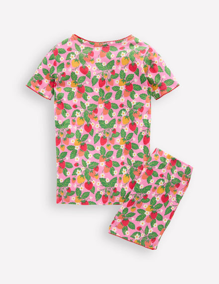 Snug Short John Pajamas-Cosmos Pink Strawberry Patch