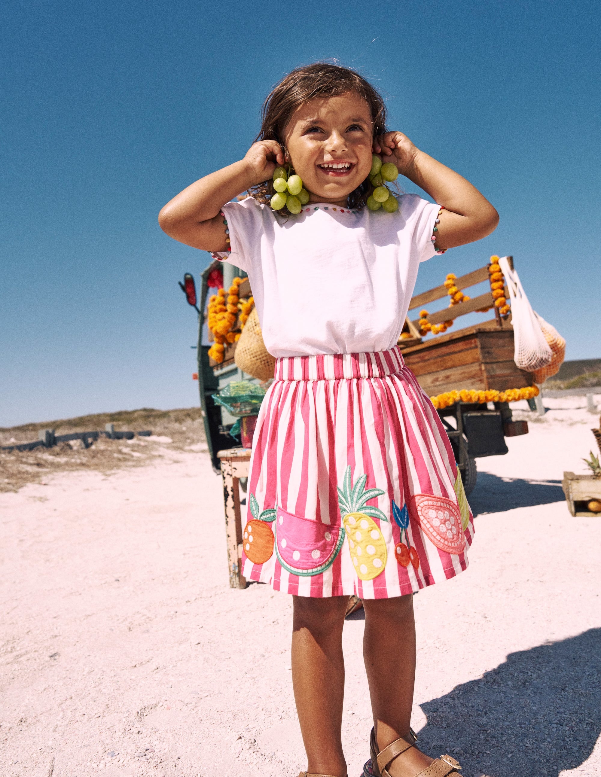 Appliqué Skirt-Fruit Pink Stripe - Image 4