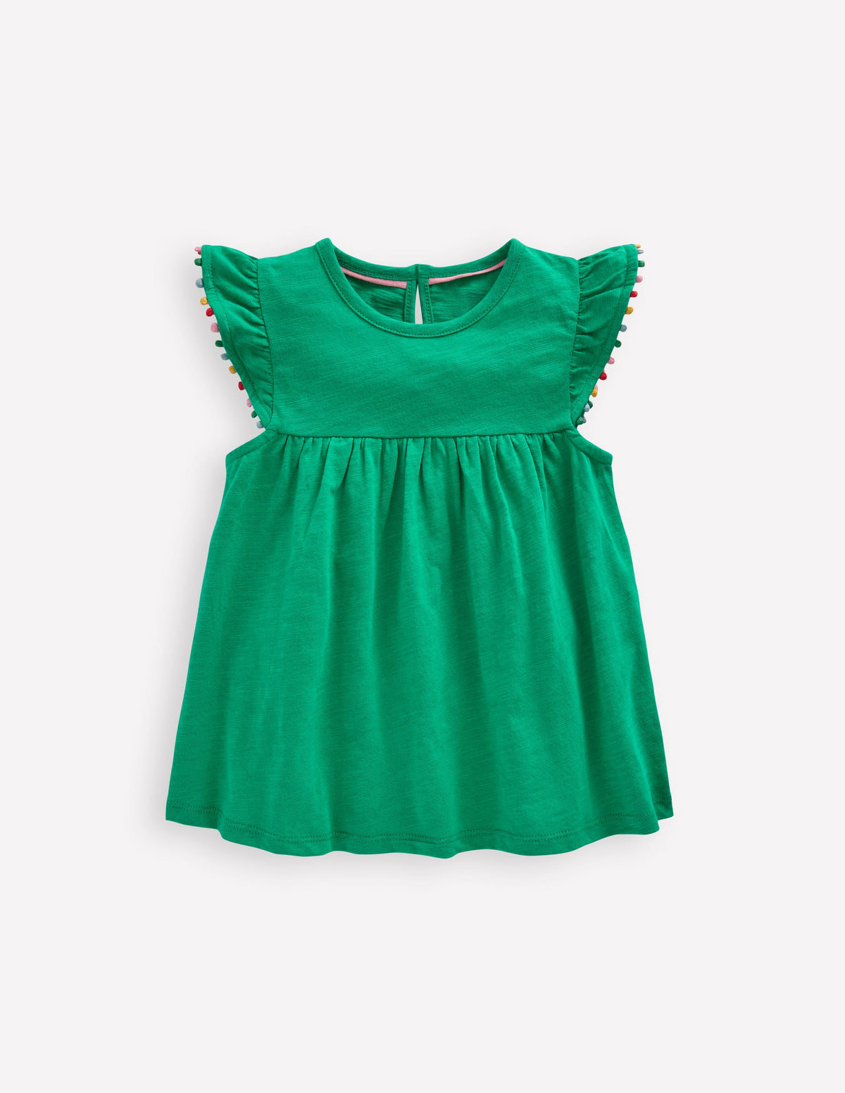 Frill Sleeve Pom Top-Bright Emerald - Image 1