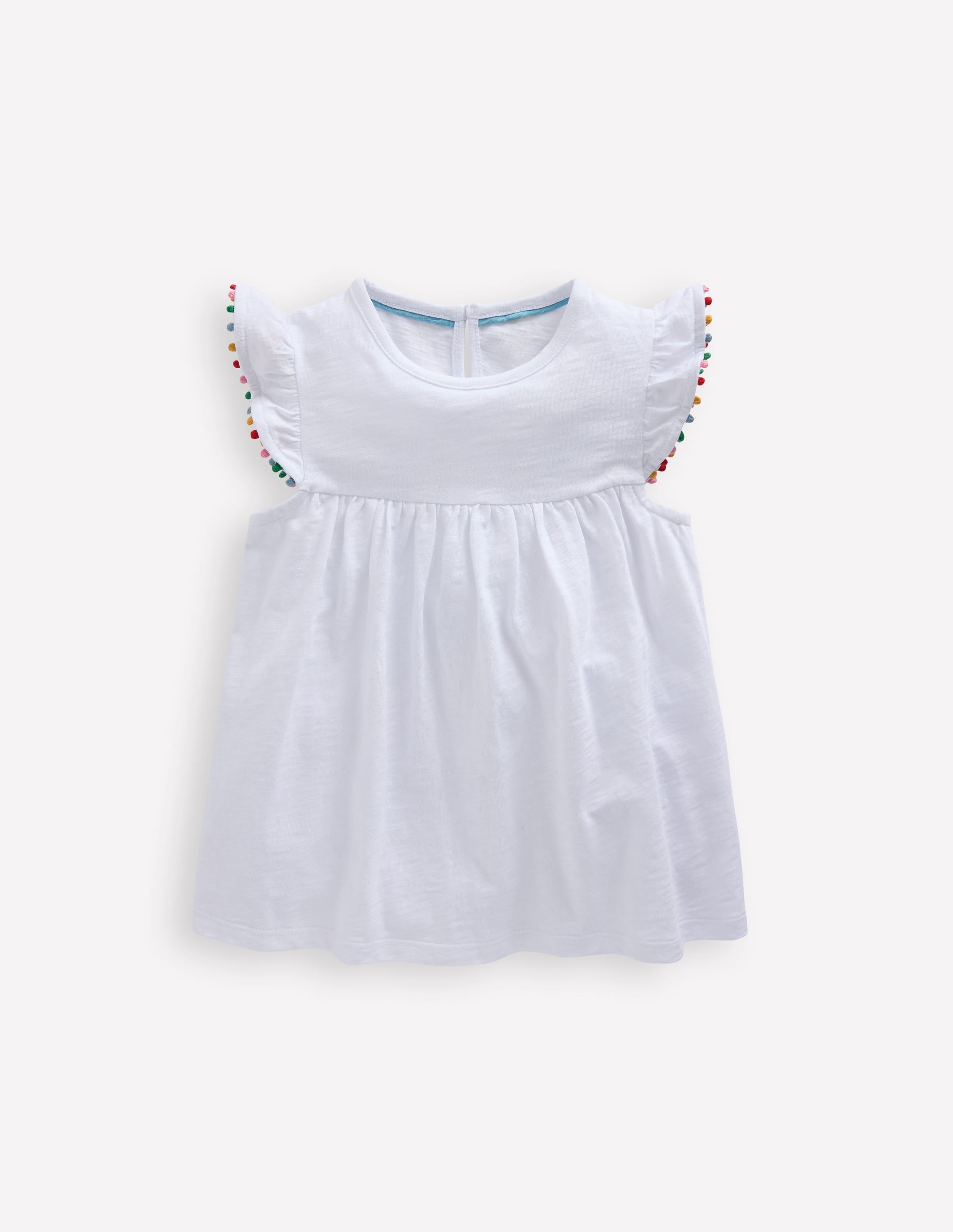 Frill Sleeve Pom Top-White - Image 1