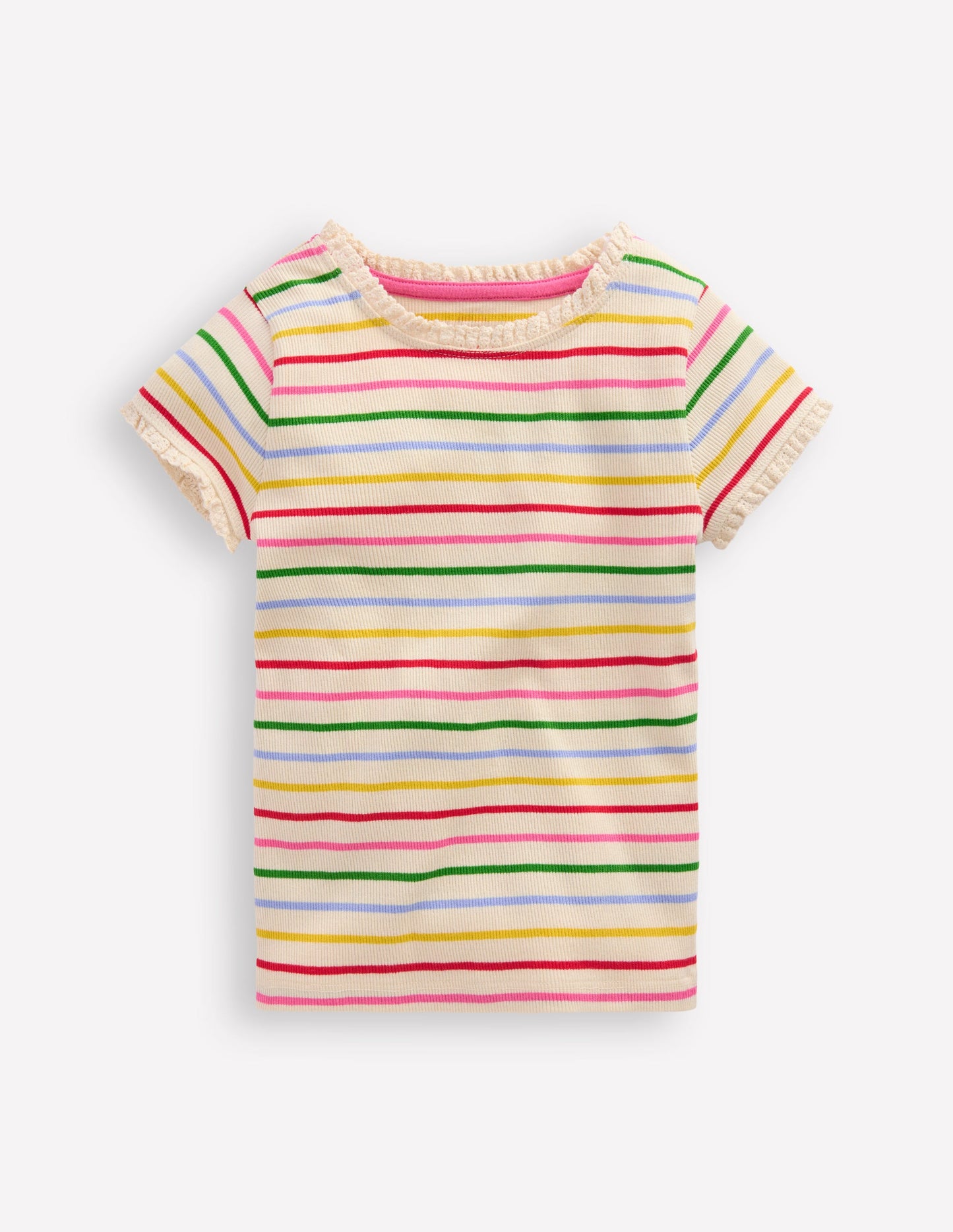 Short Sleeve Ribbed T-Shirt-Multi Stripe