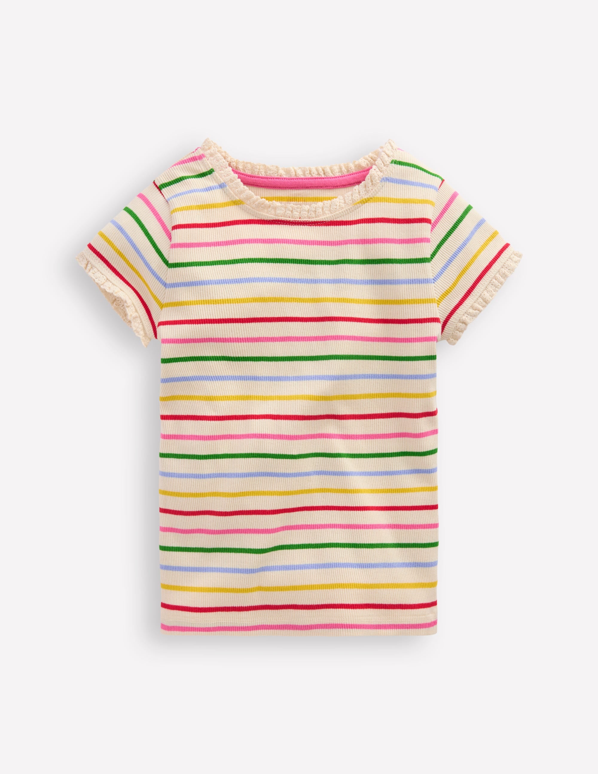 Short Sleeve Ribbed T-shirt-Multi Stripe - Image 1