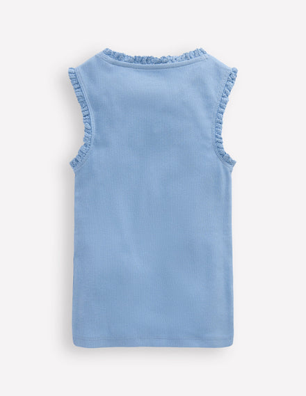 Ribbed Lace Trim Tank Top-Glacier Blue