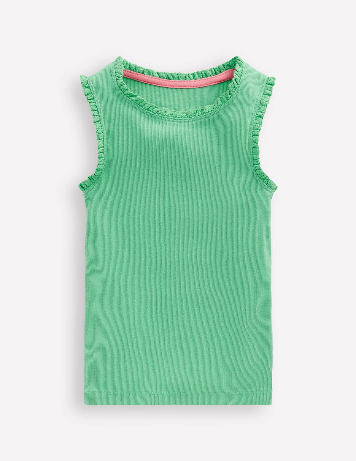 Ribbed Lace Trim Tank-Aloe Green - Image 1