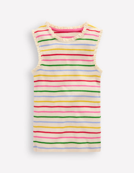 Ribbed Lace Trim Tank Top-Multi Stripe