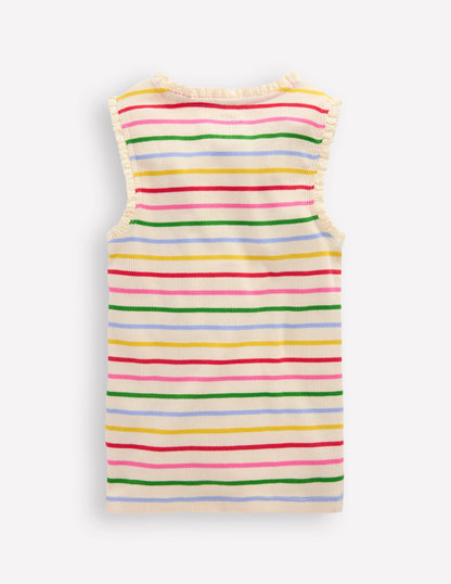 Ribbed Lace Trim Tank Top-Multi Stripe-2