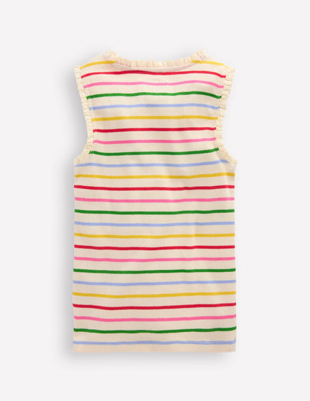 Ribbed Lace Trim Tank Top-Multi Stripe