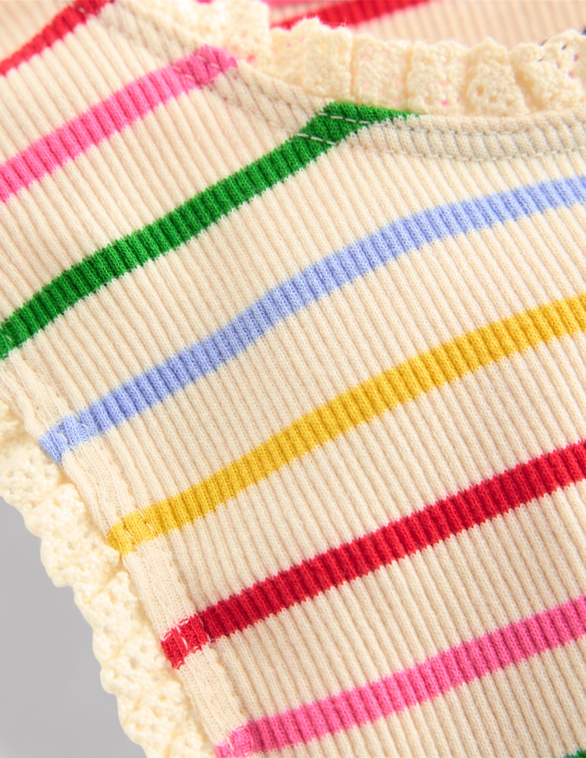 Ribbed Lace Trim Tank Top-Multi Stripe-3