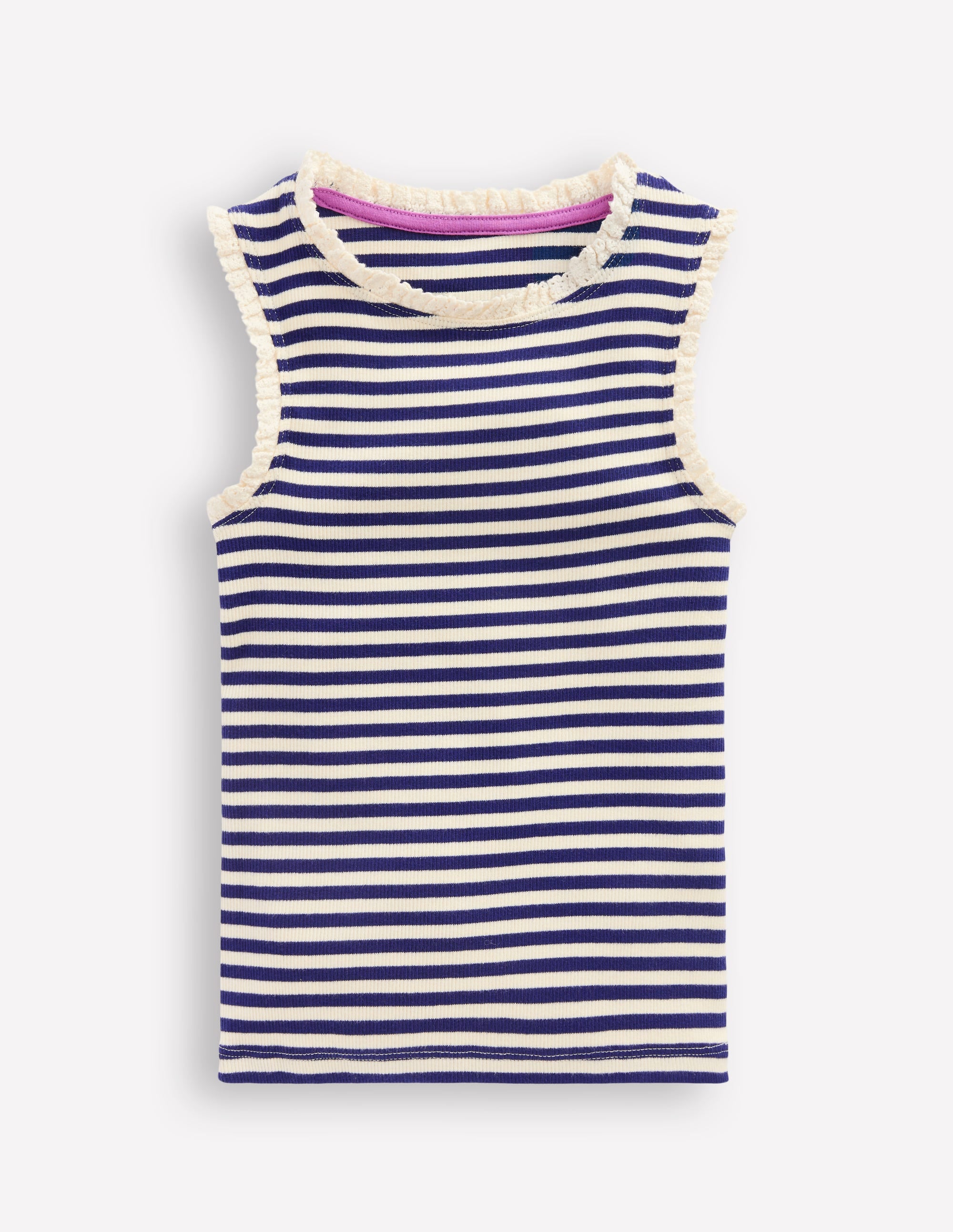 Ribbed Lace Trim Tank-Starboard Blue Stripe - Image 1
