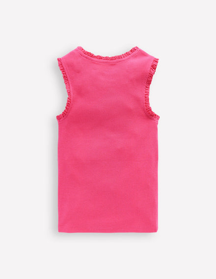 Ribbed Lace Trim Tank Top-Flamingo Pink