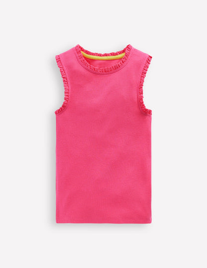 Ribbed Lace Trim Tank Top-Flamingo Pink