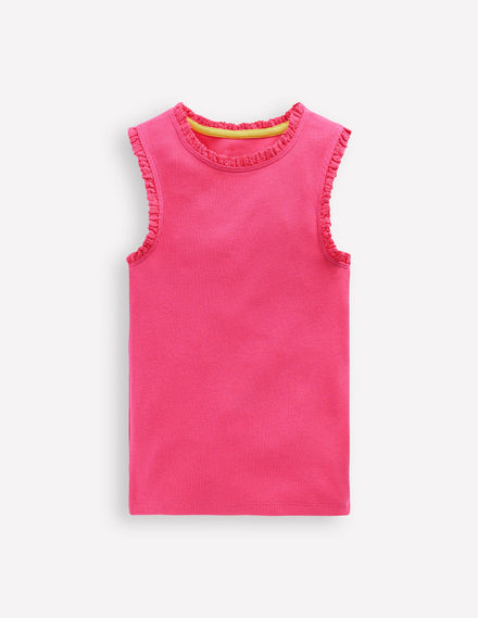 Ribbed Lace Trim Tank Top-Flamingo Pink