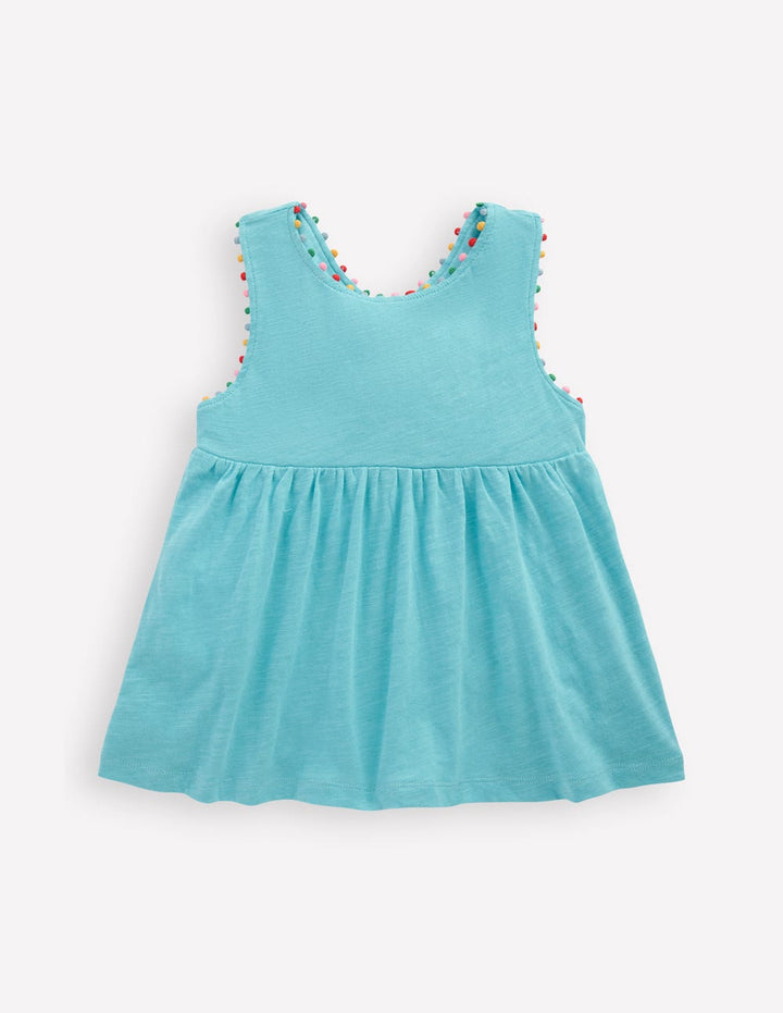 Cross-back Pom Top-Caribbean Blue