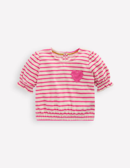 Towelling Top-Sorbet Pink/ Ivory Stripe