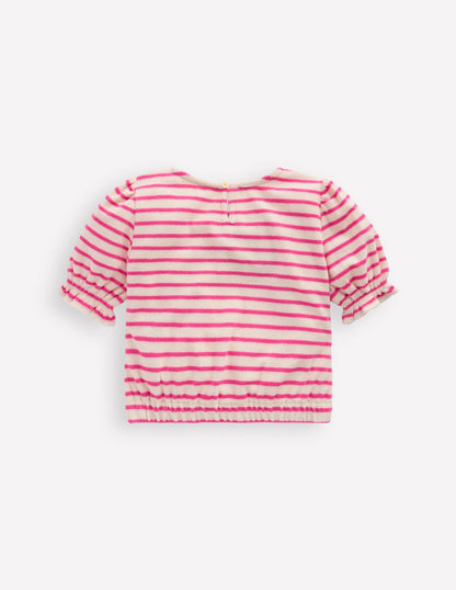 Towelling Top-Sorbet Pink/ Ivory Stripe