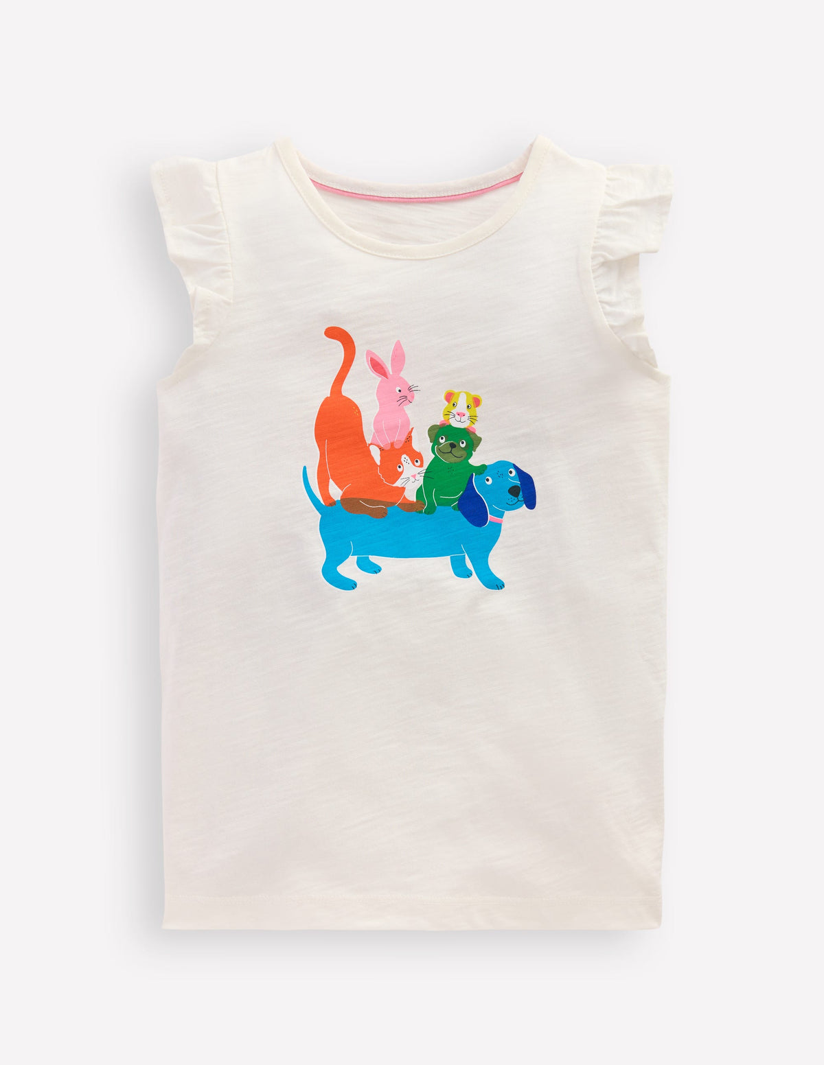 Short Sleeve Frill Logo Top-Soft Ivory Pets - Image 1