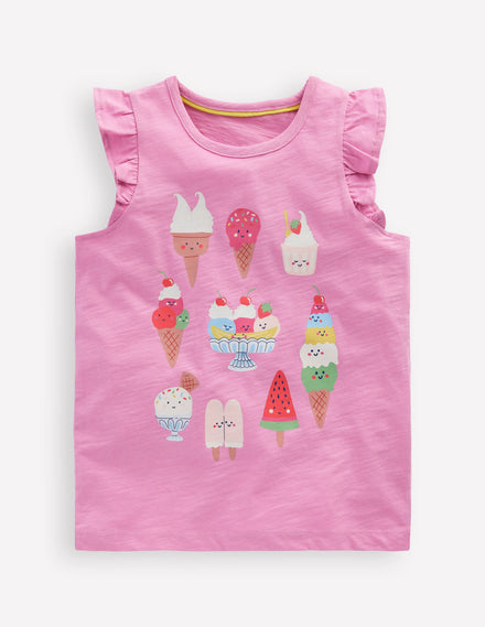 Short Sleeve Frill Logo Top-Chalk Pink Ice Creams