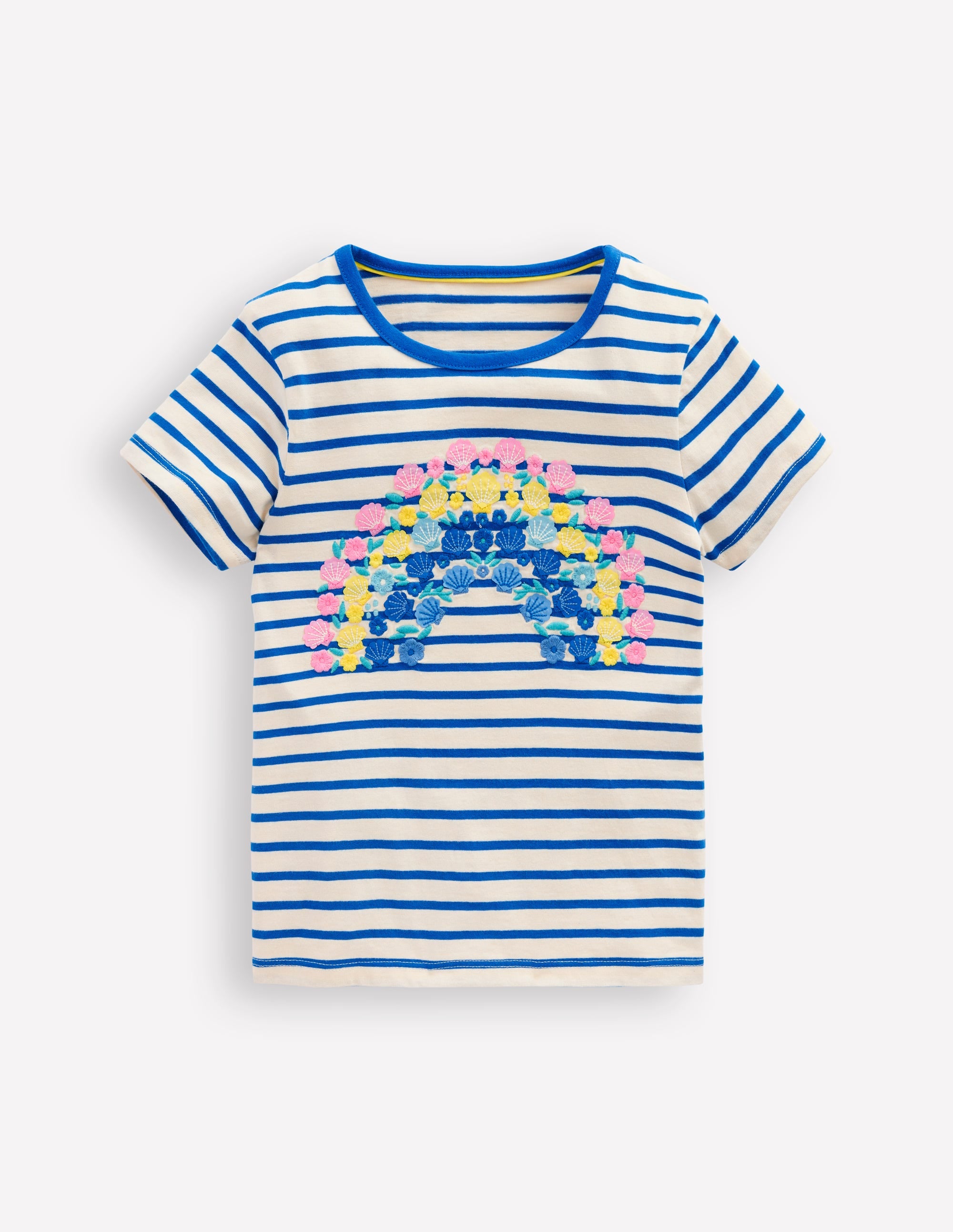 Short Sleeve Appliqué T-shirt-Peacock Plume Blue/Soft Ivory - Image 1