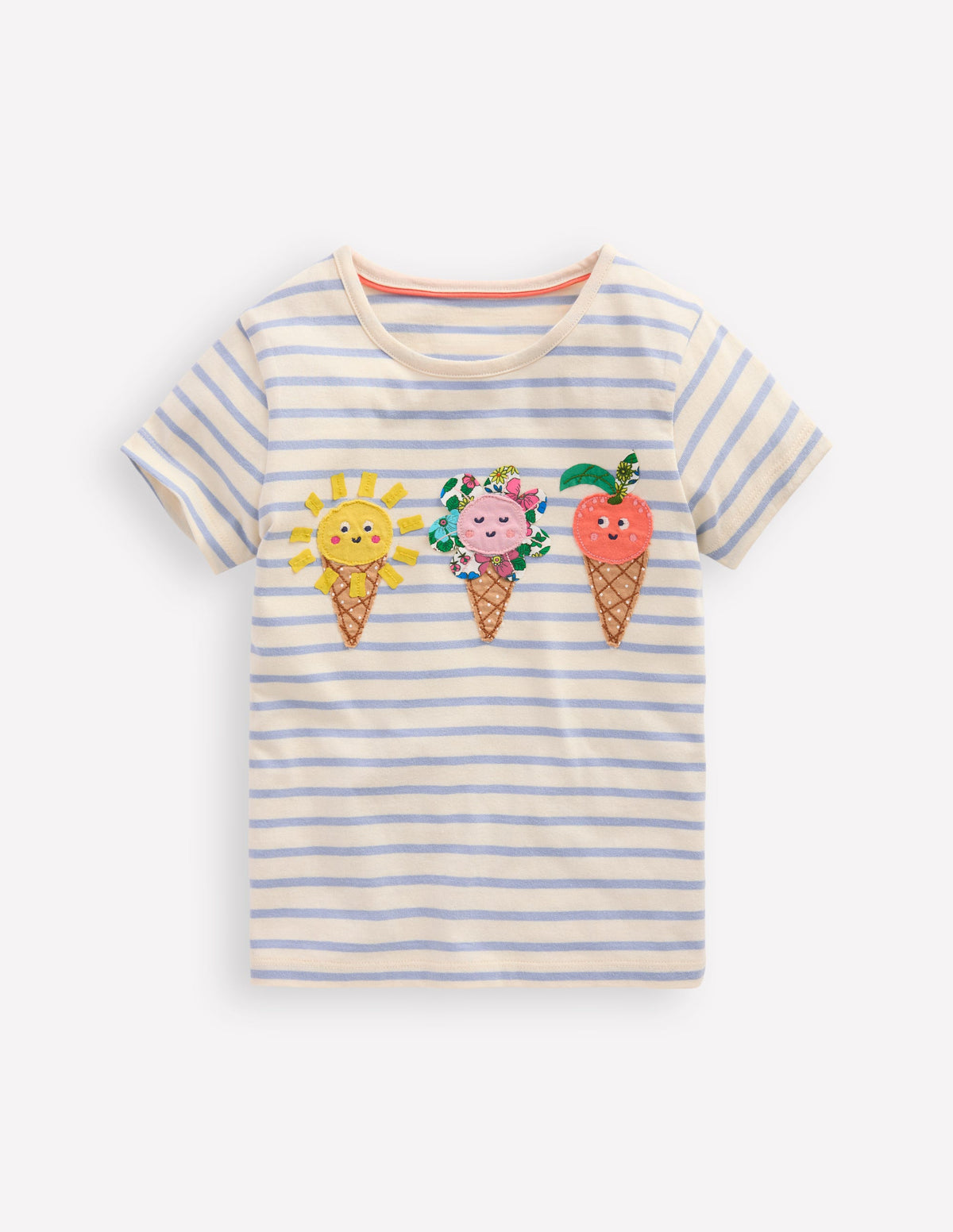 Short Sleeve Appliqué T-shirt-Glacier Blue/ Ivory Ice Creams - Image 1