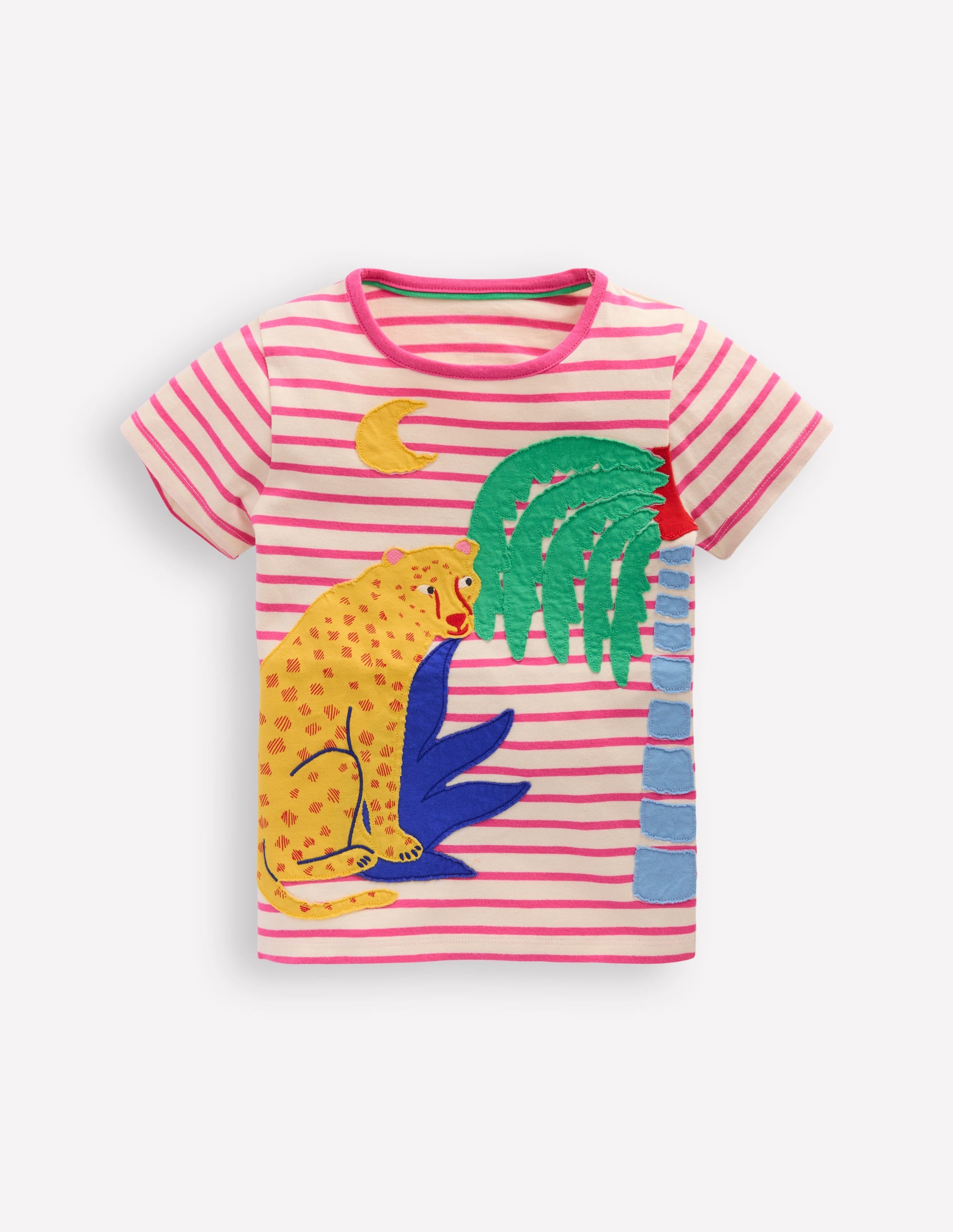 Short Sleeve Appliqué T-shirt-Rose Petal Pink Cheetah - Image 1